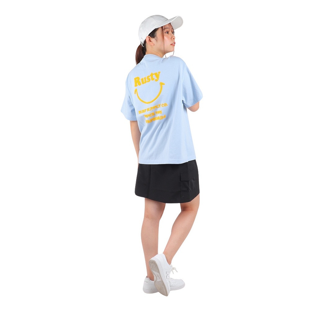 ラスティ（RUSTY）（レディース）半袖Tシャツ レディース 胸ポケット バックプリント スマイル 923501BLU