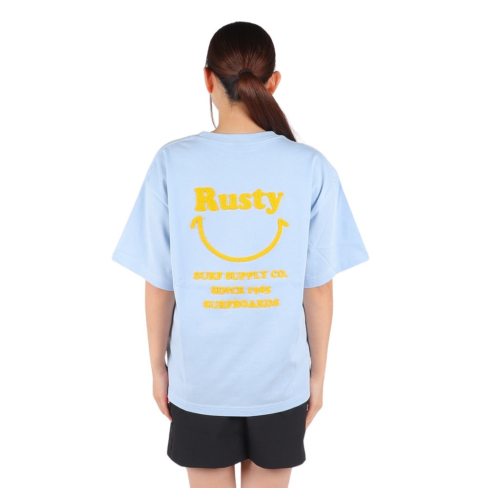 ラスティ（RUSTY）（レディース）半袖Tシャツ レディース 胸ポケット バックプリント スマイル 923501BLU