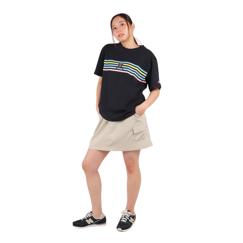 スライド（SLYDE）（レディース）半袖Tシャツ レディース マルチ ライン プリント SL2023SSL-APP008BLK