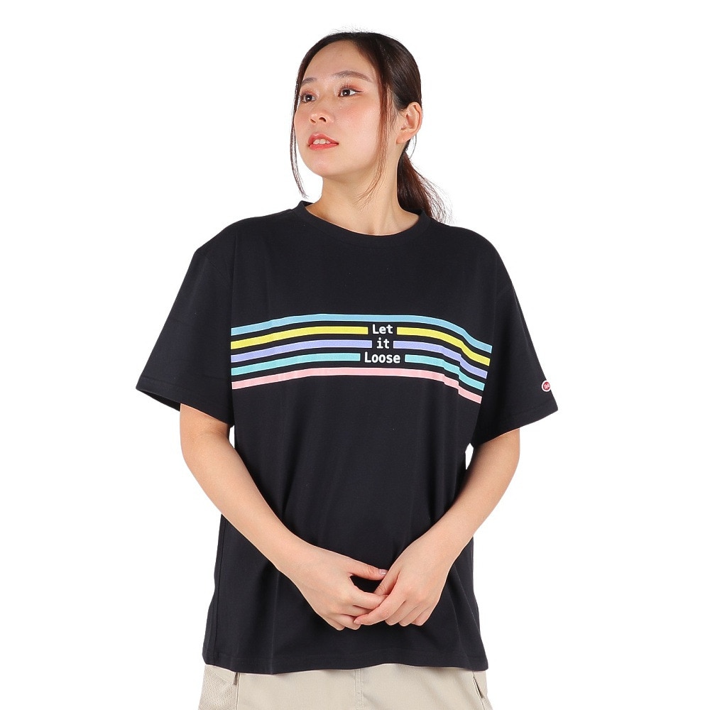 スライド（SLYDE）（レディース）半袖Tシャツ レディース マルチ ライン プリント SL2023SSL-APP008BLK