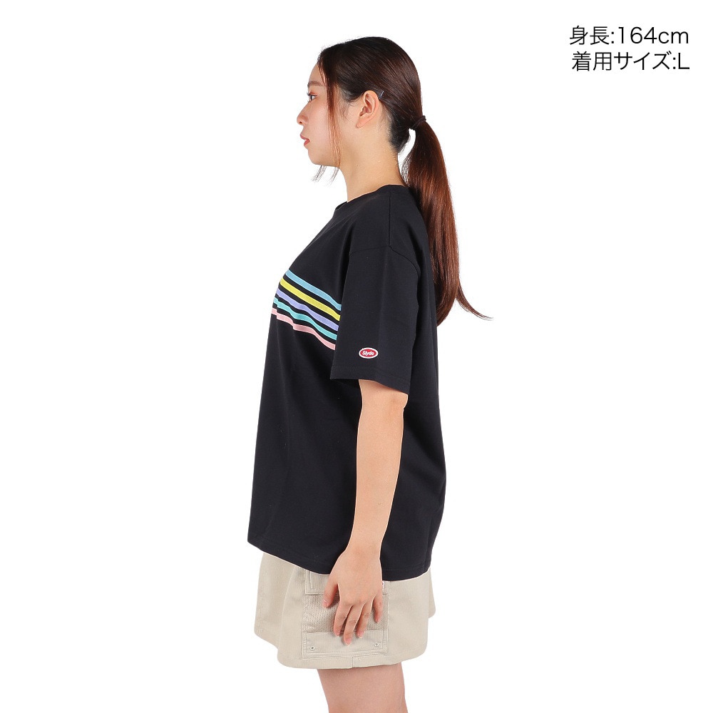 スライド（SLYDE）（レディース）半袖Tシャツ レディース マルチ ライン プリント SL2023SSL-APP008BLK