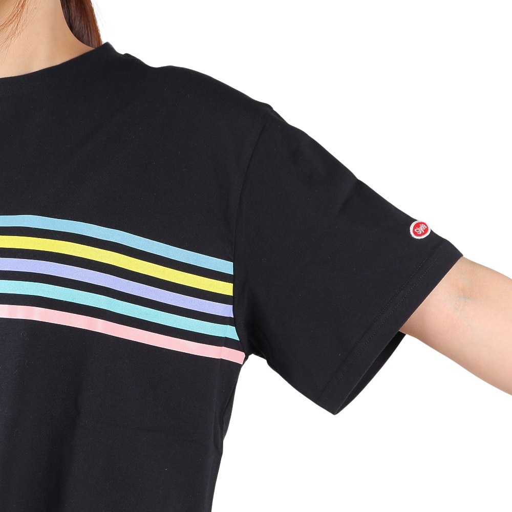 スライド（SLYDE）（レディース）半袖Tシャツ レディース マルチ ライン プリント SL2023SSL-APP008BLK