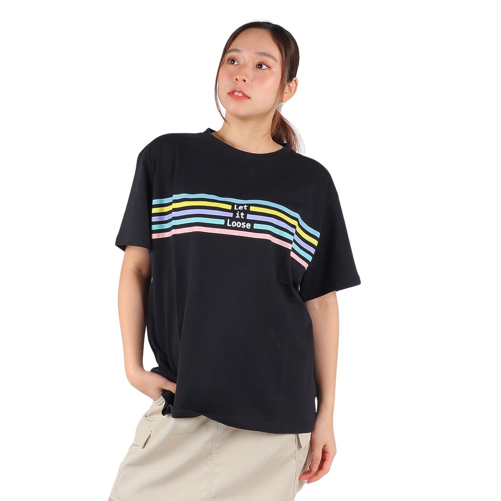 スライド（SLYDE）（レディース）半袖Tシャツ レディース マルチ ライン プリント SL2023SSL-APP008BLK