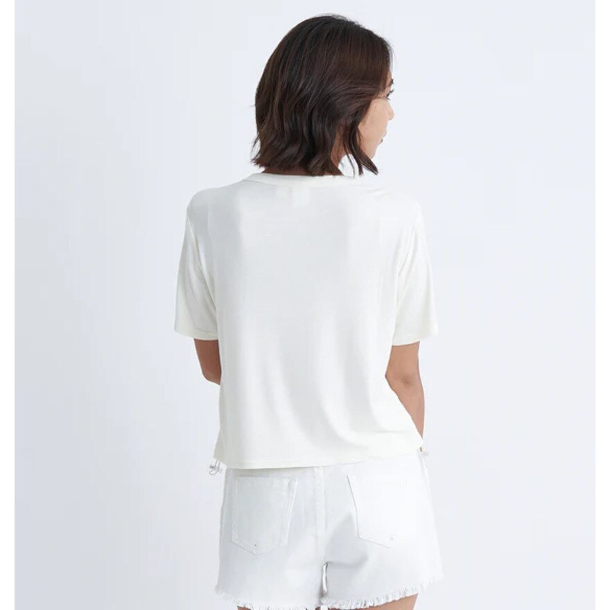 ロキシー（ROXY）（レディース）ショート丈 ワンポイント OCEANO 半袖 リブTシャツ 24SURST242034OWT