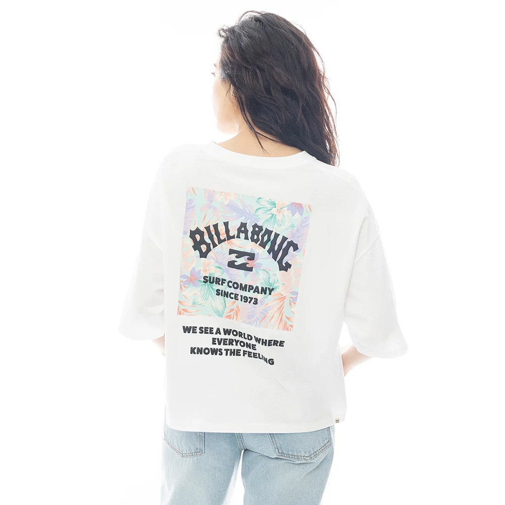 ビラボン（BILLABONG）（レディース）SQUARE LOGO LOOSE CROPPED 半袖Tシャツ BF013205 WHT