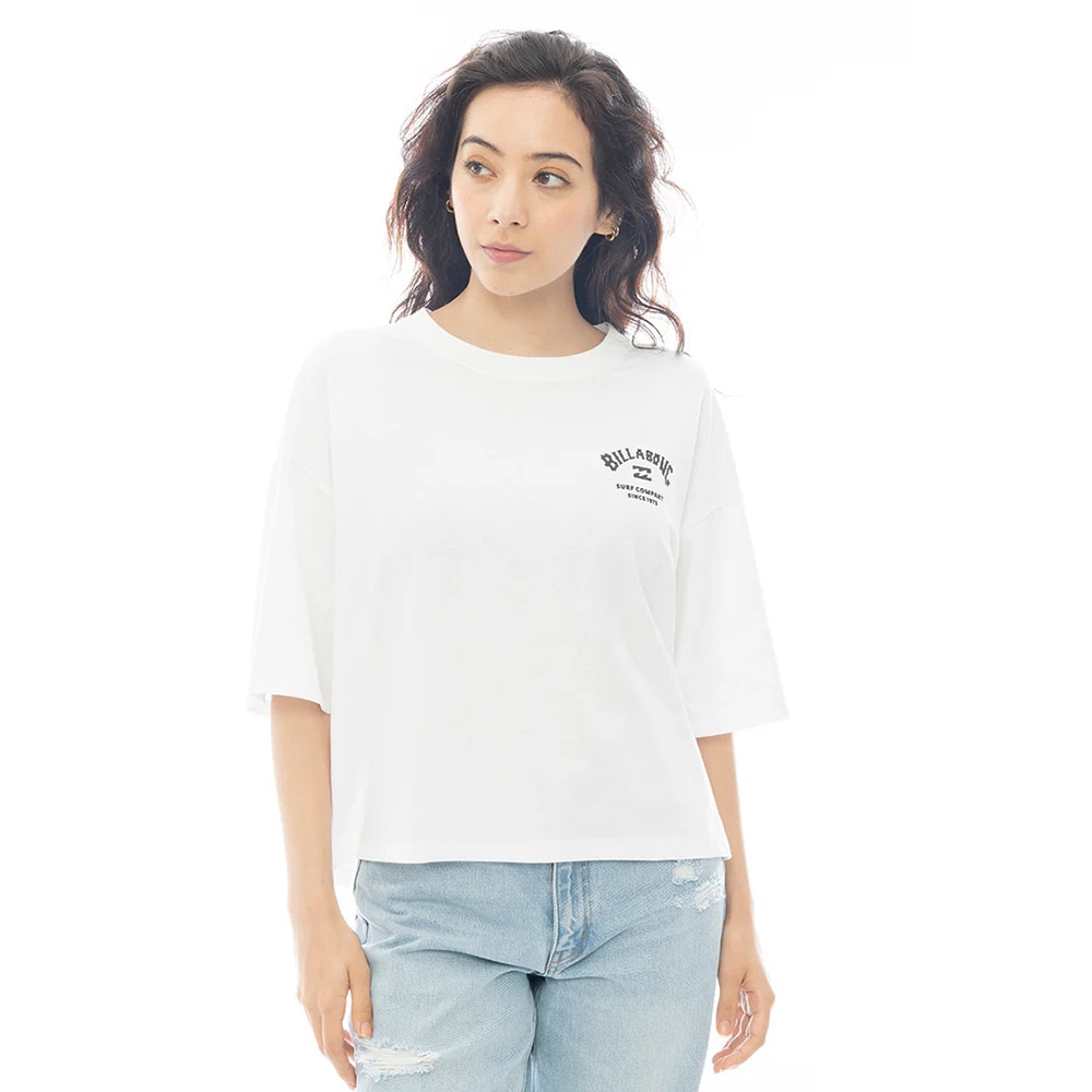 ビラボン（BILLABONG）（レディース）SQUARE LOGO LOOSE CROPPED 半袖Tシャツ BF013205 WHT