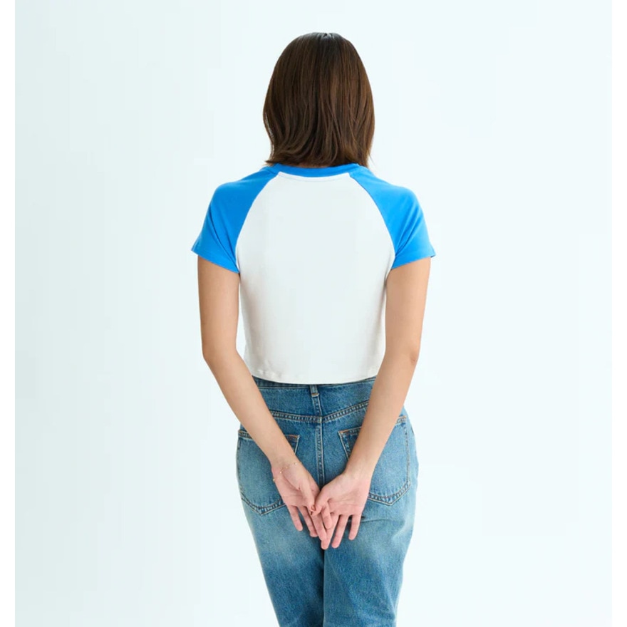 ロキシー（ROXY）（レディース）半袖Tシャツ チビT 丈短め ラグラン SUN OVER 25SURST252041BLU