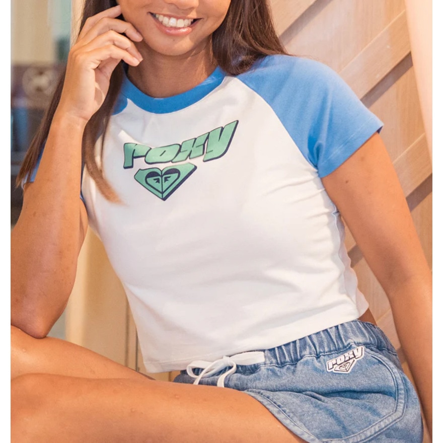 ロキシー（ROXY）（レディース）半袖Tシャツ チビT 丈短め ラグラン SUN OVER 25SURST252041BLU