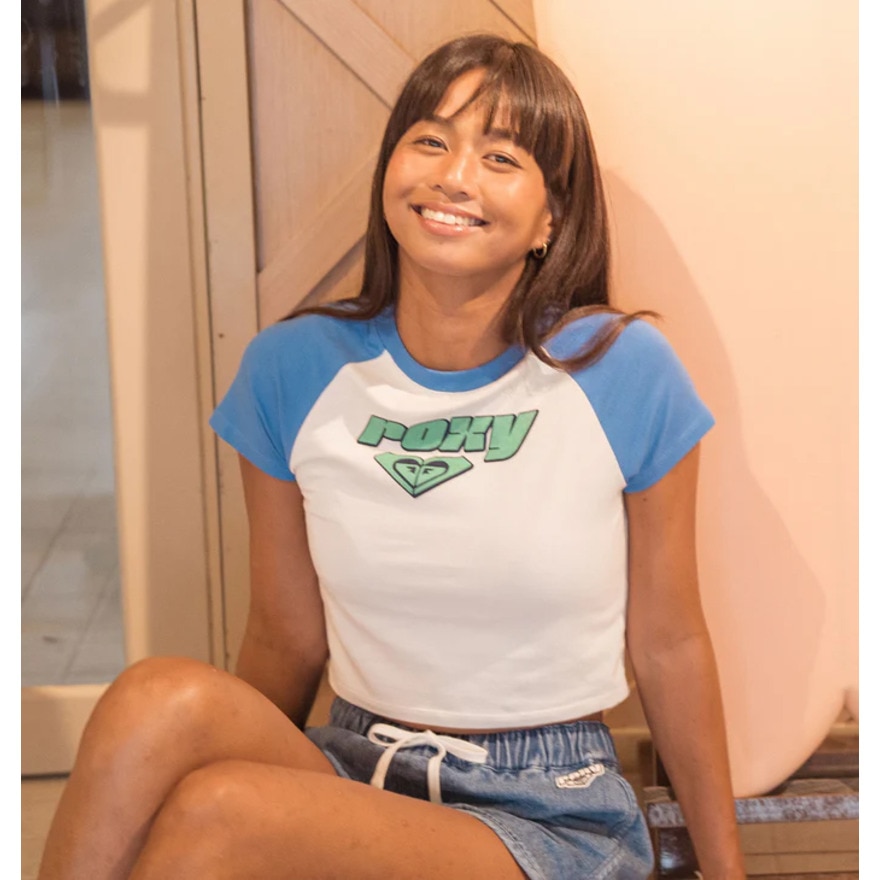 ロキシー（ROXY）（レディース）半袖Tシャツ チビT 丈短め ラグラン SUN OVER 25SURST252041BLU