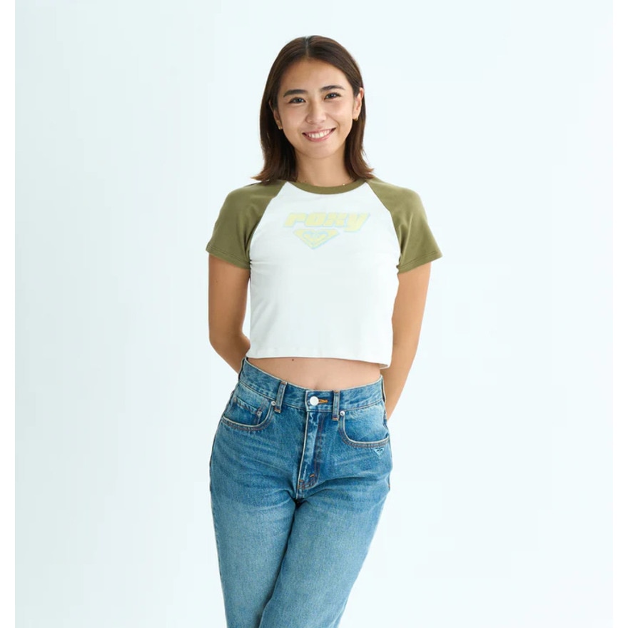ロキシー（ROXY）（レディース）半袖Tシャツ チビT 丈短め ラグラン SUN OVER 25SURST252041KHA