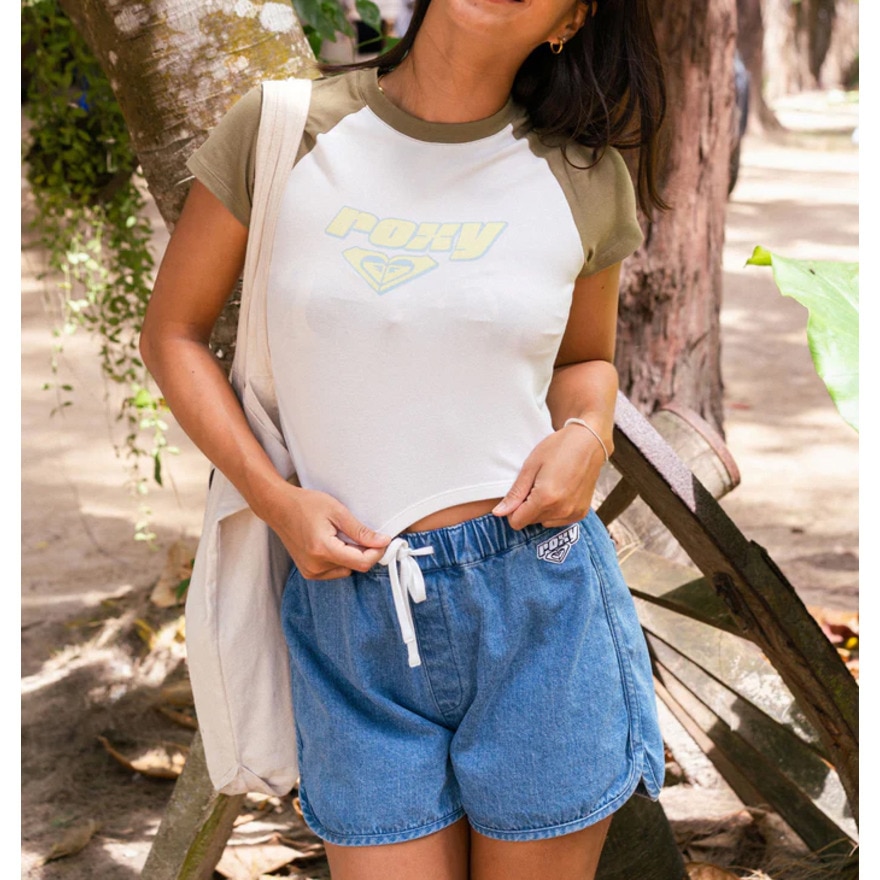 ロキシー（ROXY）（レディース）半袖Tシャツ チビT 丈短め ラグラン SUN OVER 25SURST252041KHA