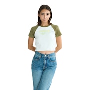(レディース)半袖Tシャツ チビT 丈短め ラグラン SUN OVER 25SURST252041KHA