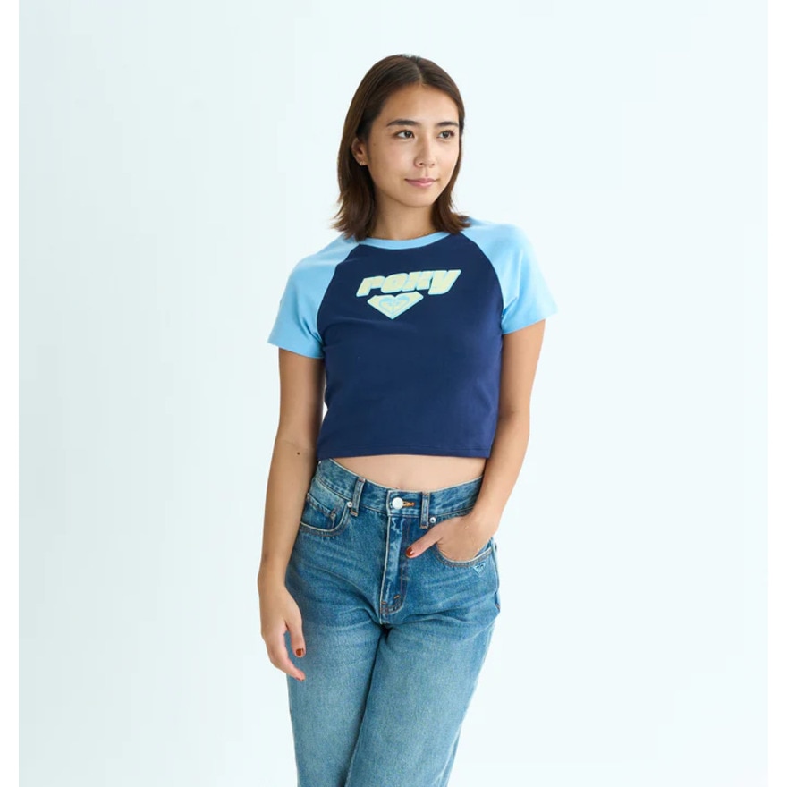 ロキシー（ROXY）（レディース）半袖Tシャツ チビT 丈短め ラグラン SUN OVER 25SURST252041NVY