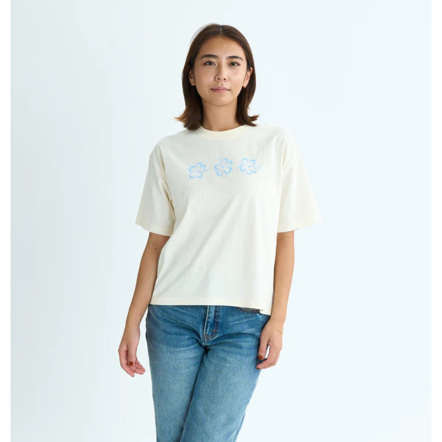 ロキシー（ROXY）（レディース）半袖Tシャツ ドロップショルダー ヘリテージロゴ HANGLOOSE 25SURST252042NAT