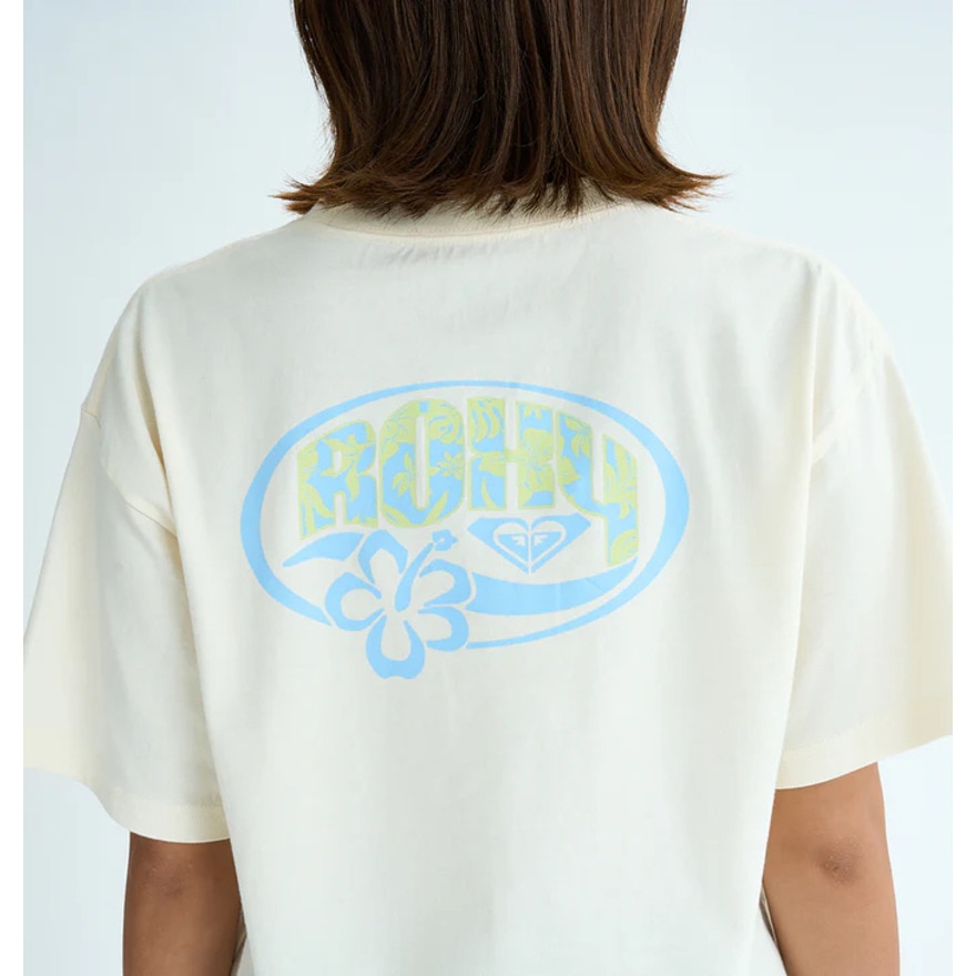 ロキシー（ROXY）（レディース）半袖Tシャツ ドロップショルダー ヘリテージロゴ HANGLOOSE 25SURST252042NAT