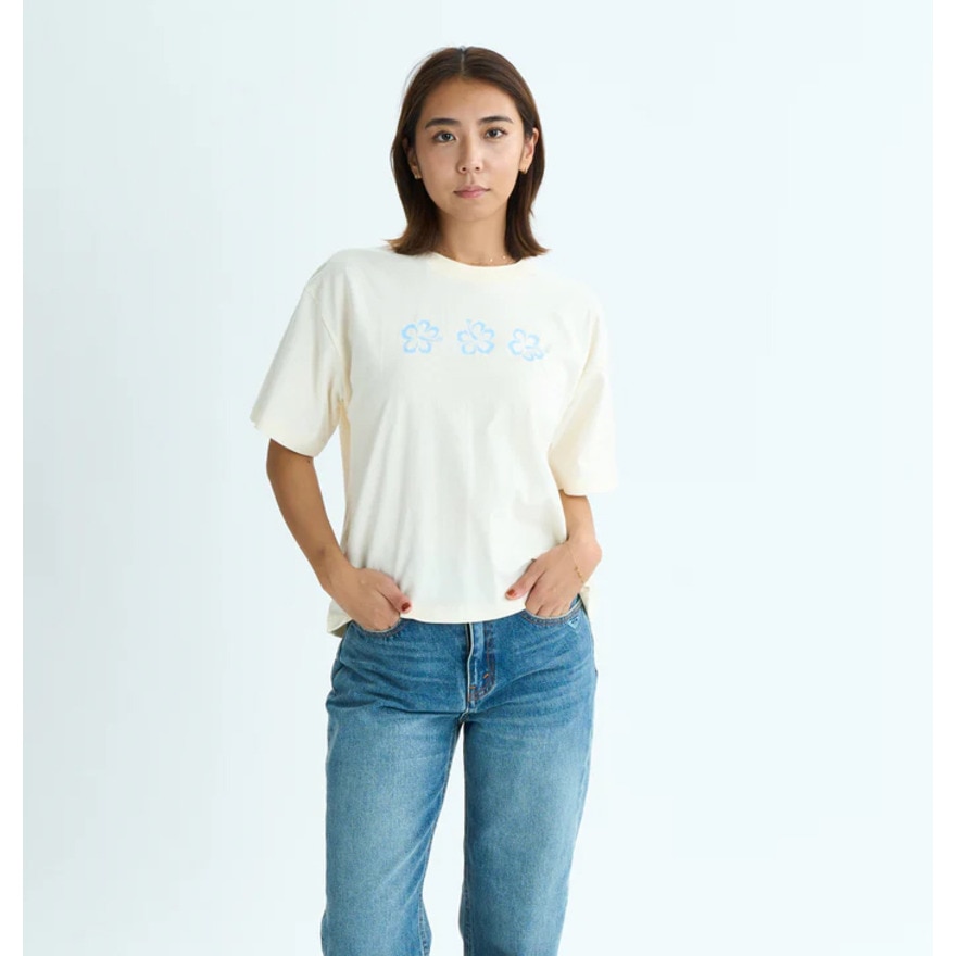 ロキシー（ROXY）（レディース）半袖Tシャツ ドロップショルダー ヘリテージロゴ HANGLOOSE 25SURST252042NAT
