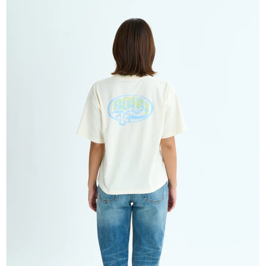 ロキシー（ROXY）（レディース）半袖Tシャツ ドロップショルダー ヘリテージロゴ HANGLOOSE 25SURST252042NAT