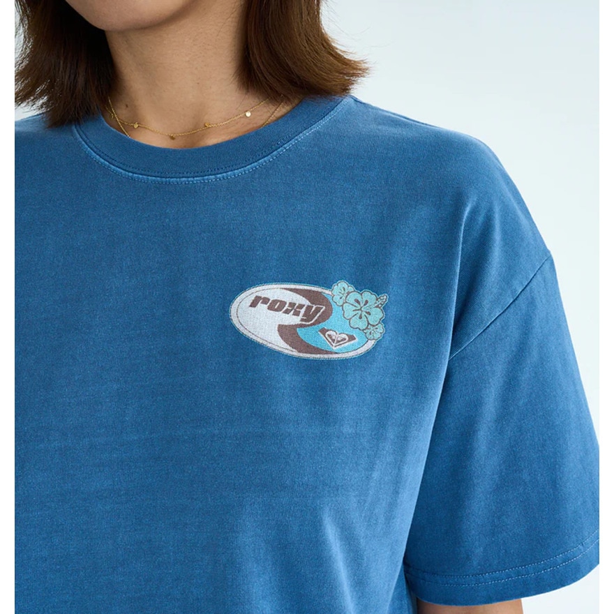 ロキシー（ROXY）（レディース）半袖Tシャツ ドロップショルダー ヘリテージロゴ HANGLOOSE 25SURST252042NVY
