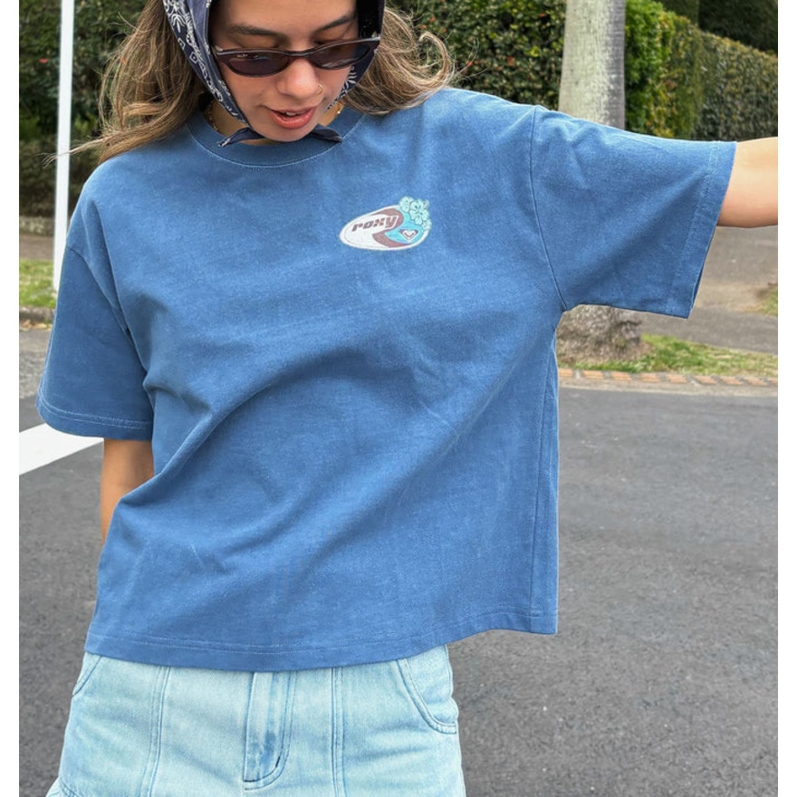 ロキシー（ROXY）（レディース）半袖Tシャツ ドロップショルダー ヘリテージロゴ HANGLOOSE 25SURST252042NVY
