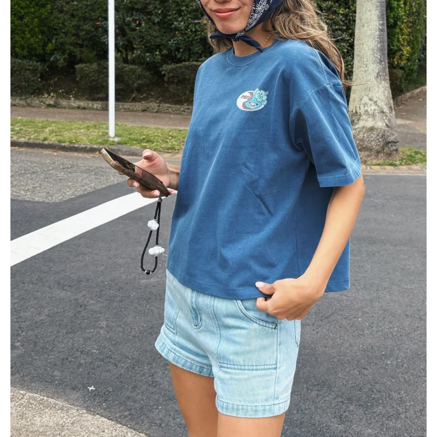 ロキシー（ROXY）（レディース）半袖Tシャツ ドロップショルダー ヘリテージロゴ HANGLOOSE 25SURST252042NVY