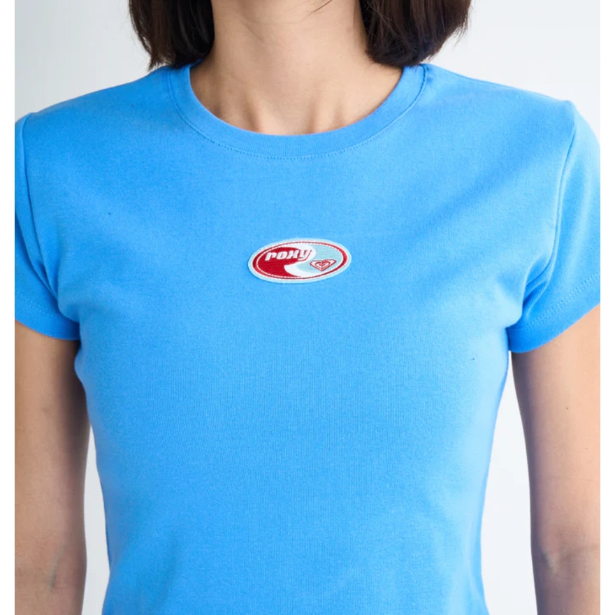 ロキシー（ROXY）（レディース）FUN & ALIVE 半袖Tシャツ ショート丈 チビT 丈短め ヘリテージロゴ 25SURST252058BLU