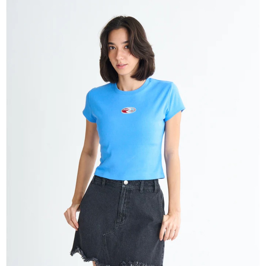 ロキシー（ROXY）（レディース）FUN & ALIVE 半袖Tシャツ ショート丈 チビT 丈短め ヘリテージロゴ 25SURST252058BLU
