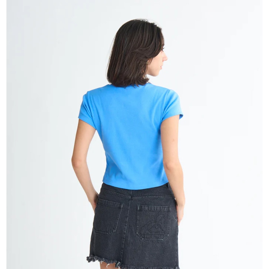 ロキシー（ROXY）（レディース）FUN & ALIVE 半袖Tシャツ ショート丈 チビT 丈短め ヘリテージロゴ 25SURST252058BLU