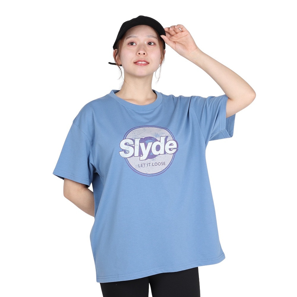 スライド（SLYDE）（レディース）ロゴ 半袖 スリット Tシャツ SL2025SSL-APP003BLU
