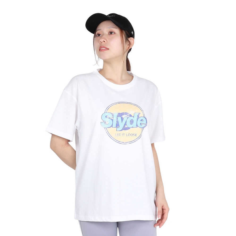 スライド（SLYDE）（レディース）ロゴ 半袖 スリット Tシャツ SL2025SSL-APP003WHT