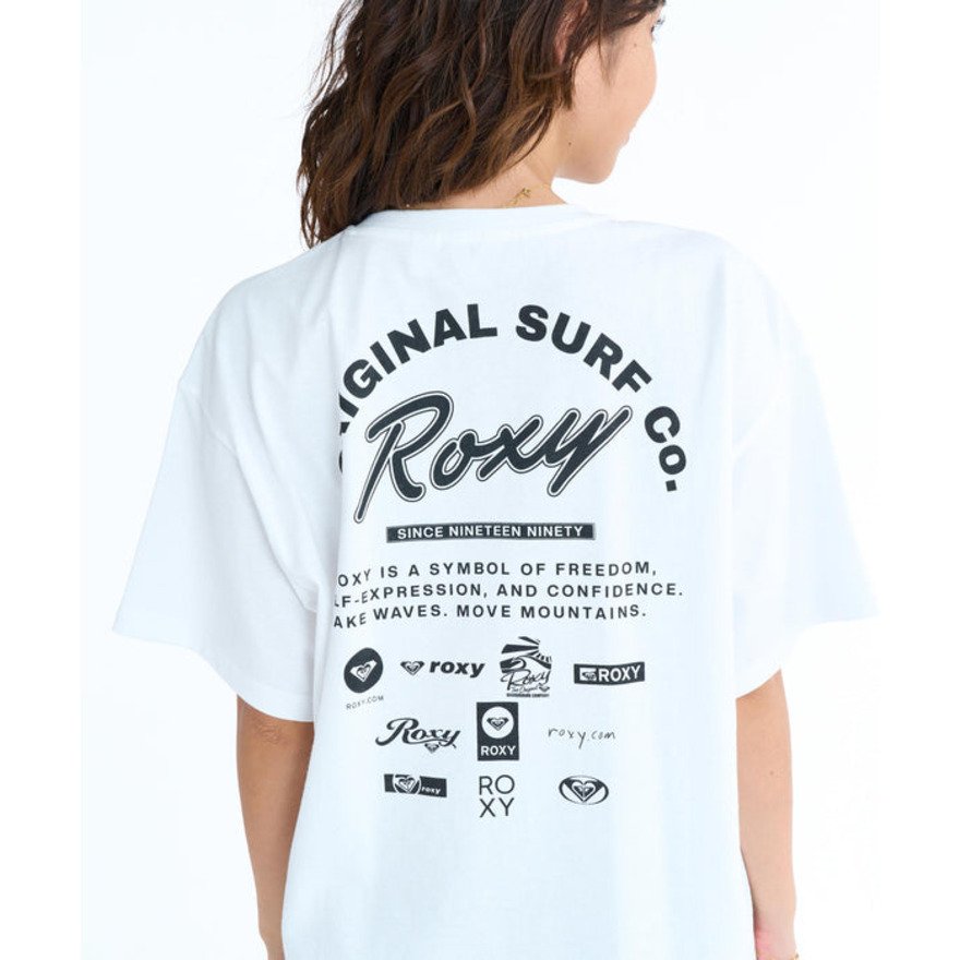 RöE ロゴ入り ホワイトTシャツ ロキシー（ROXY）（レディース）ORIGINAL SURF 半袖Tシャツ