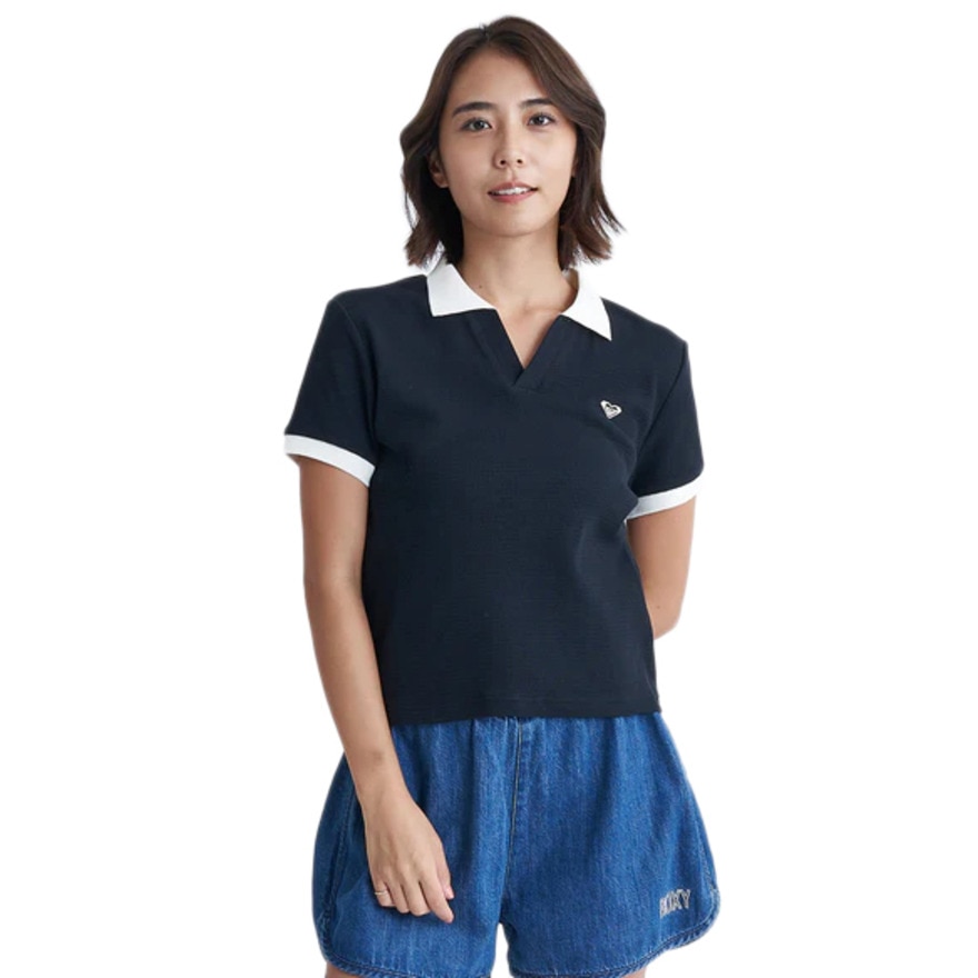 ロキシー（ROXY）（レディース）ワンポントロゴ スキッパー OCEANO 半袖 ポロシャツ 24SURDK242026BLK