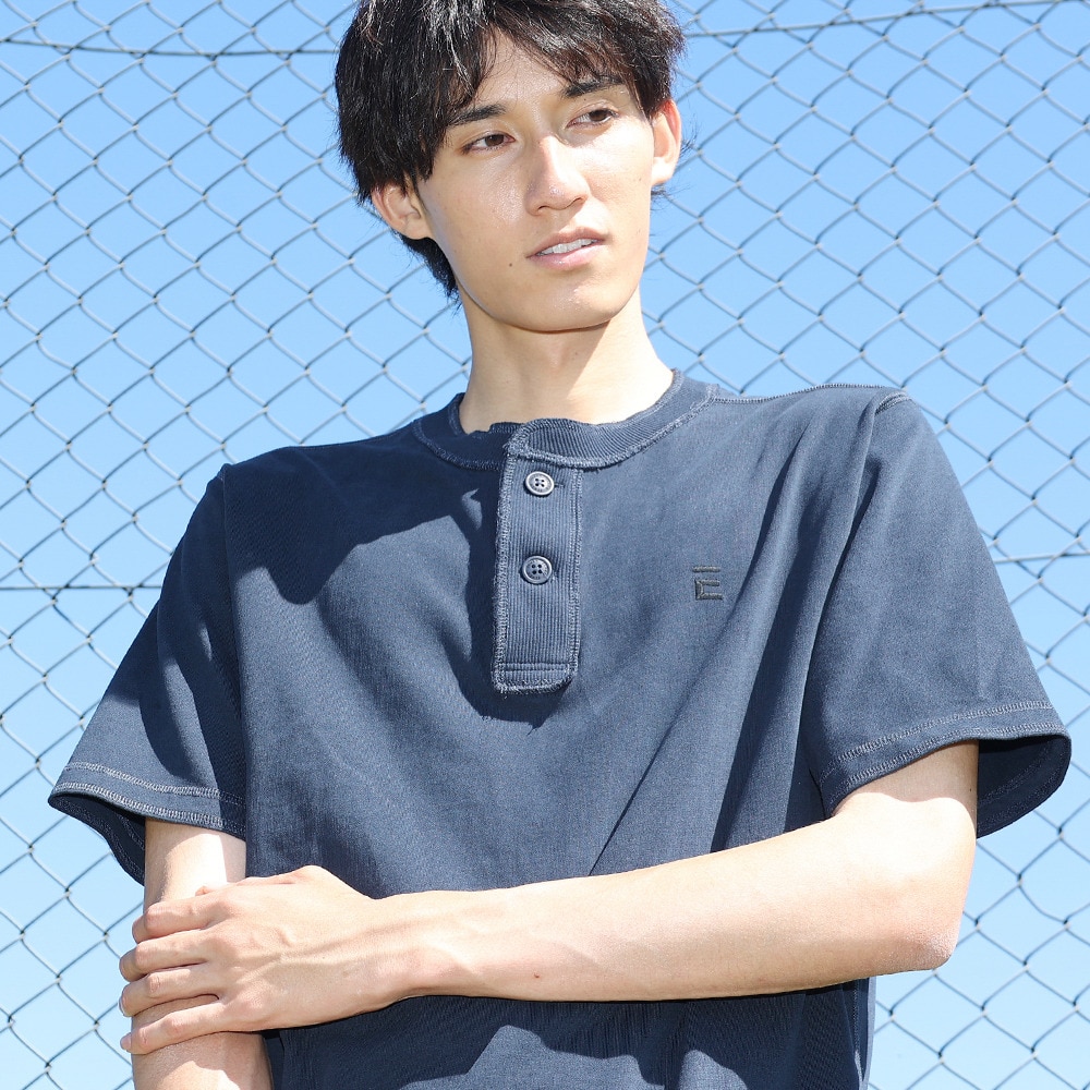 エルケクス（ELKEX）（メンズ）ベーシックヘンリー 半袖Tシャツ EKM3S10006 NVY