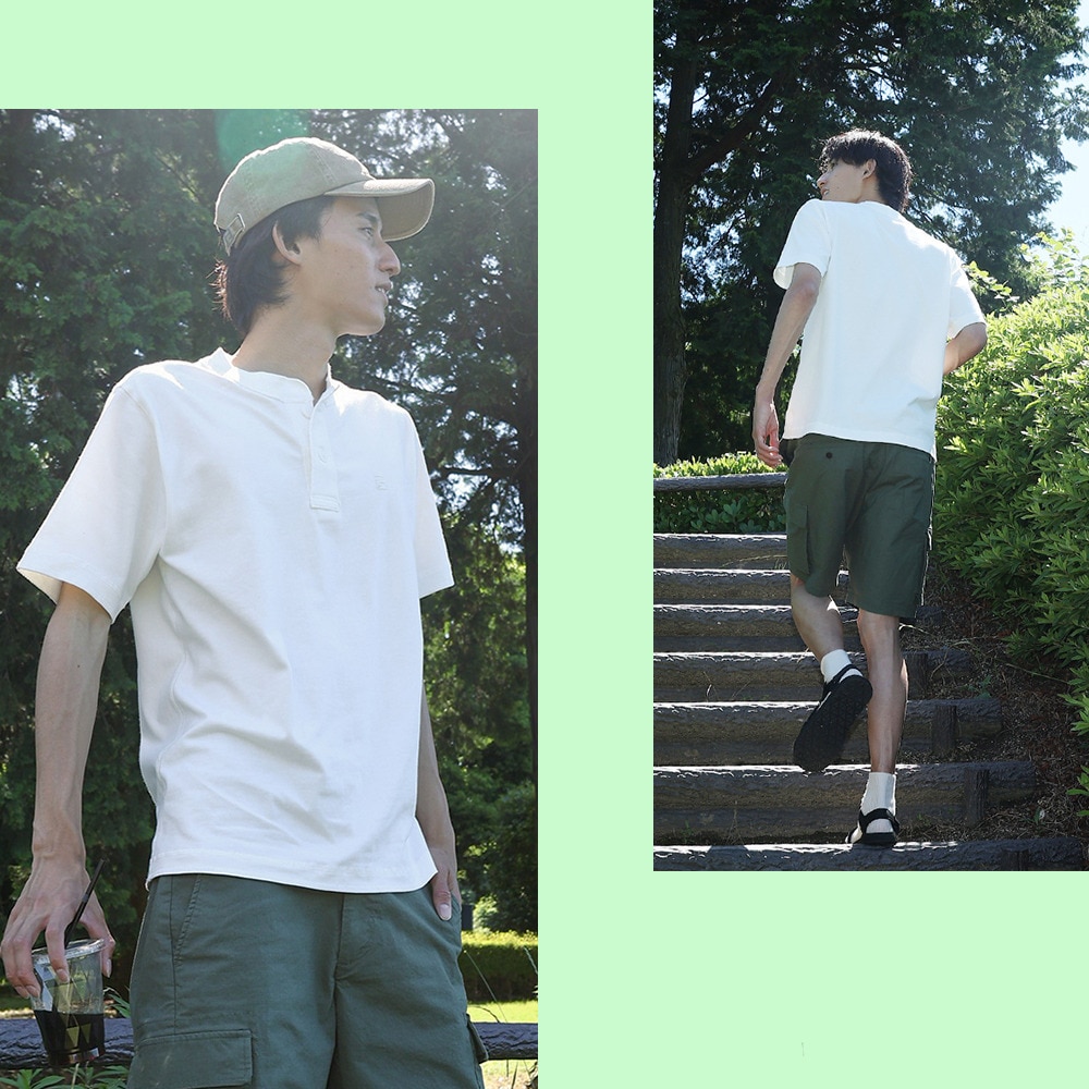 エルケクス（ELKEX）（メンズ）ベーシックヘンリー 半袖Tシャツ EKM3S10006 WHT