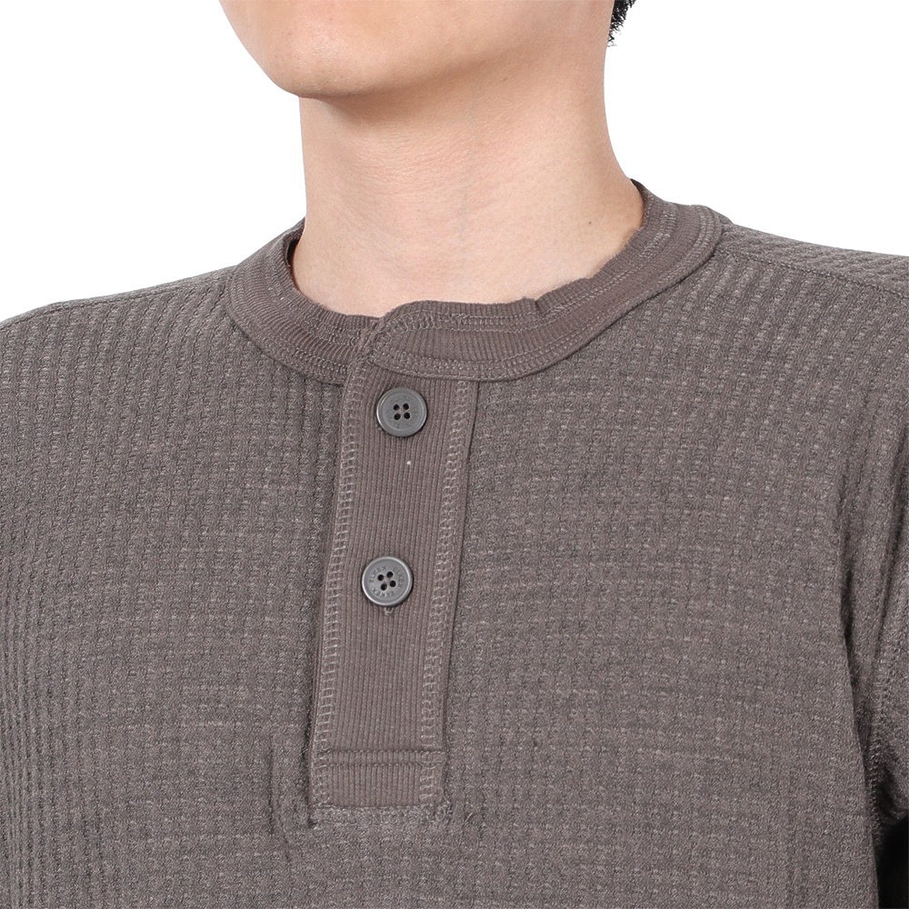 エルケクス（ELKEX）（メンズ）WAFFLE HENREY 長袖シャツ EKM4FA0001 KHK