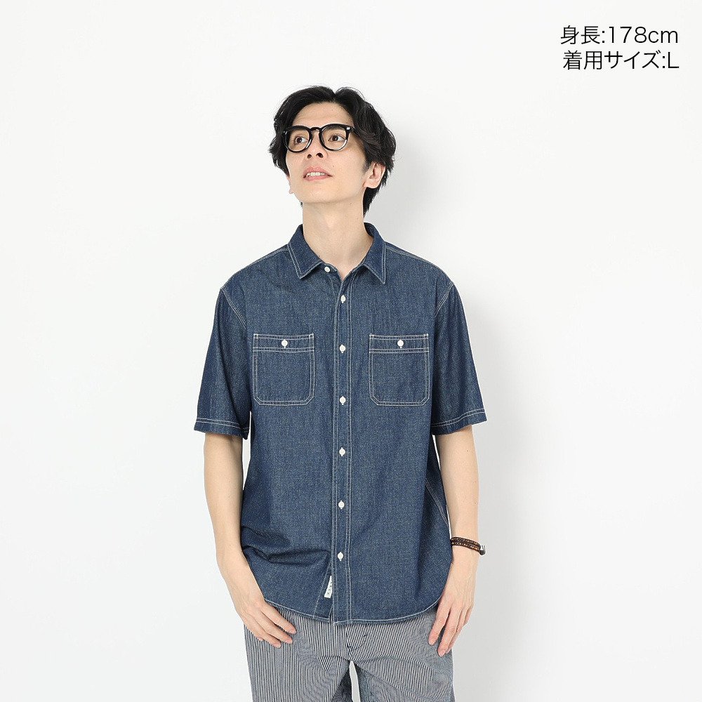 半袖L エルケクス（ELKEX）（メンズ）ダンガリー 半袖シャツ EKM6S10003 IBLU