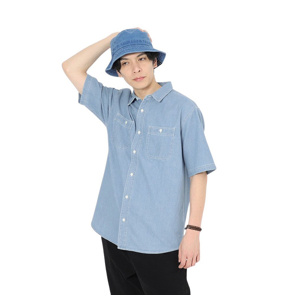 s*i様 Golfickers 半袖シャツ Lサイズ エルケクス（ELKEX）（メンズ）ダンガリー 半袖シャツ EKM6S10003 LBLU