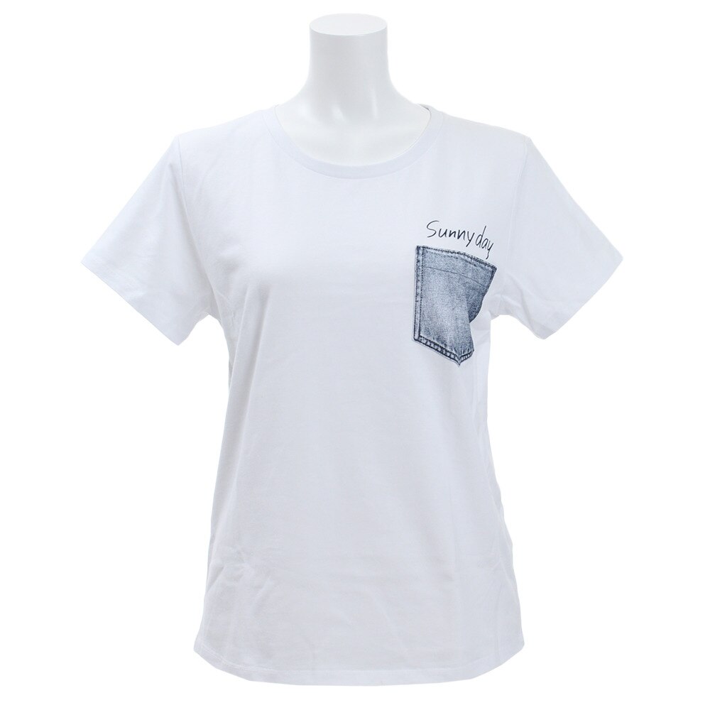  Tシャツ レディース 半袖 プリント デニム風ポケット 872PA9JY6384WHT オンライン価格