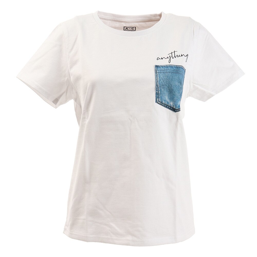 プリント デニムポケット半袖Tシャ 872PA0BGI3163WHT