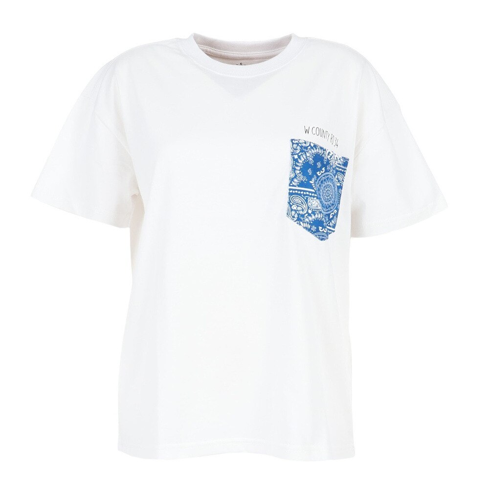  ポケット付き プリント半袖Tシャツ 872PA1CD6351OWHT