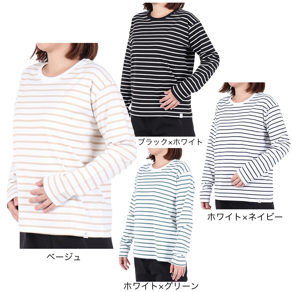 エルケクス（ELKEX）（レディース）長袖クルーネック ストライプTシャツ EKL3FA0012 BLK
