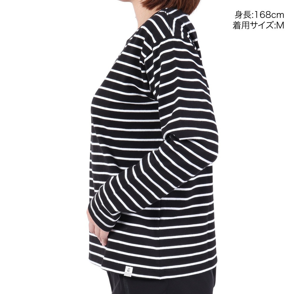 エルケクス（ELKEX）（レディース）長袖クルーネック ストライプTシャツ EKL3FA0012 BLK