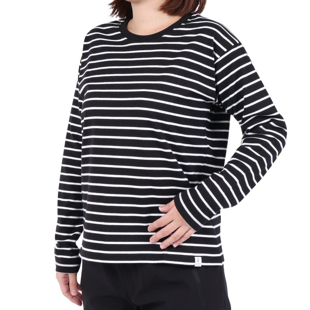 エルケクス（ELKEX）（レディース）長袖クルーネック ストライプTシャツ EKL3FA0012 BLK
