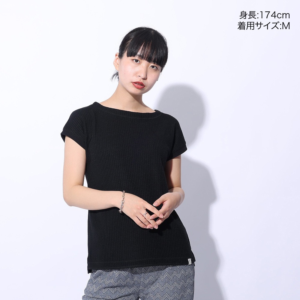 エルケクス（ELKEX）（レディース）F/S WAFFLE BOAT NECK 半袖Tシャツ EKL4S10017 BLK