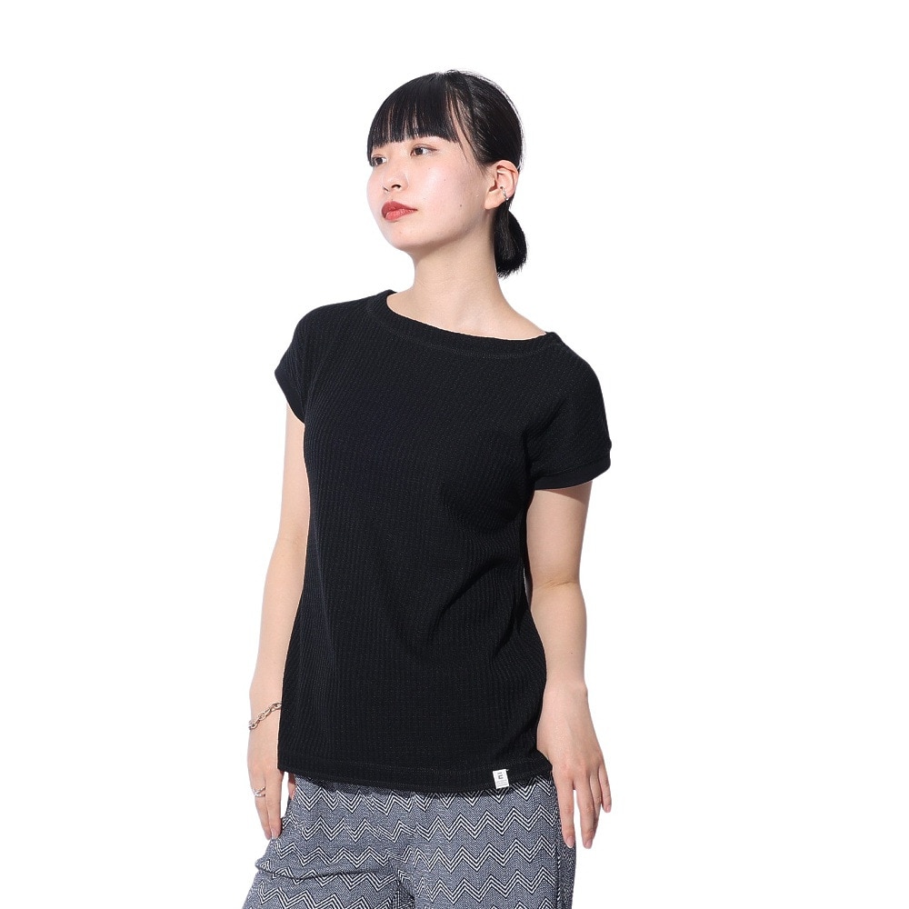 エルケクス（ELKEX）（レディース）F/S WAFFLE BOAT NECK 半袖Tシャツ EKL4S10017 BLK