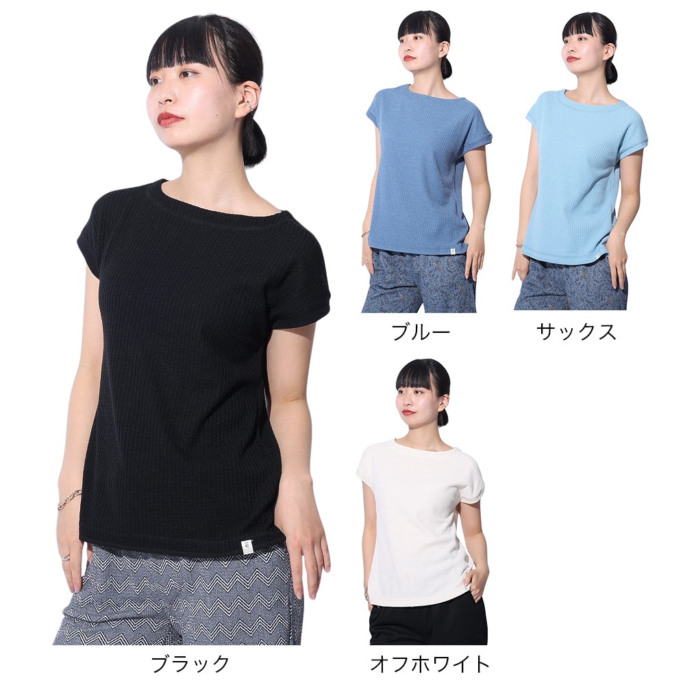 エルケクス（ELKEX）（レディース）F/S WAFFLE BOAT NECK 半袖Tシャツ EKL4S10017 BLK