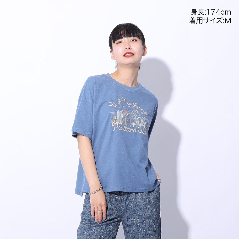 エルケクス（ELKEX）（レディース）F/S WAFFLE BOAT NECK 半袖Tシャツ EKL4S10018 BLU