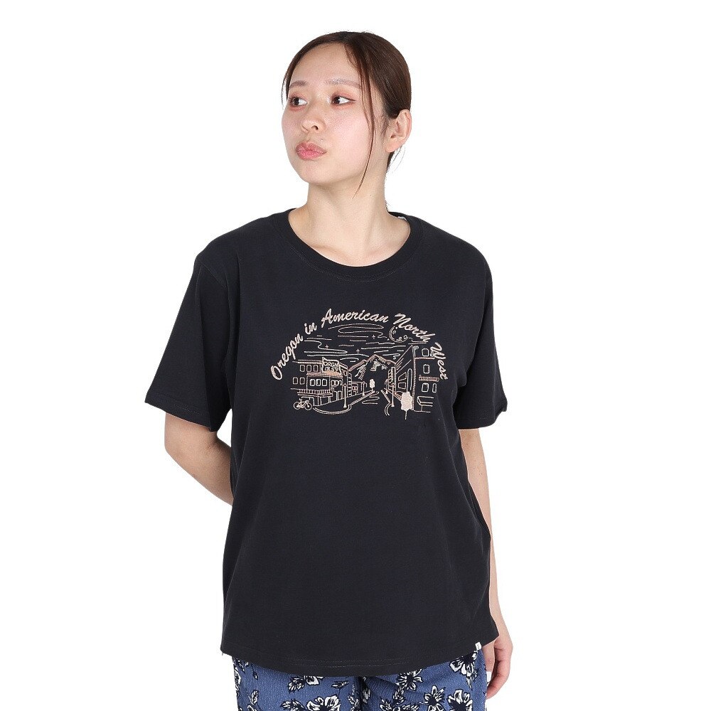 エルケクス（ELKEX）（レディース）半袖Tシャツ EMBROIDERY ワイド EKL5S10041 BLK