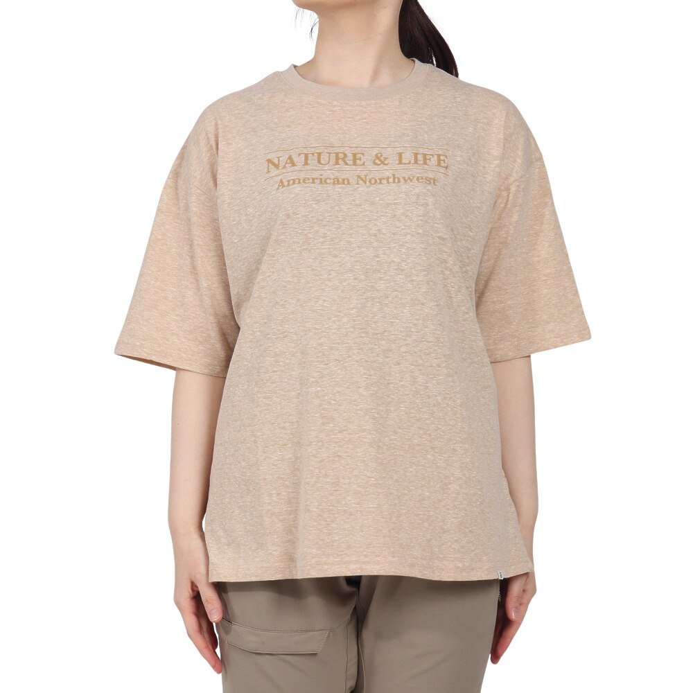 エルケクス（ELKEX）（レディース）半袖 フロッキープリント ワイドTシャツ EKL5S10043 BEG