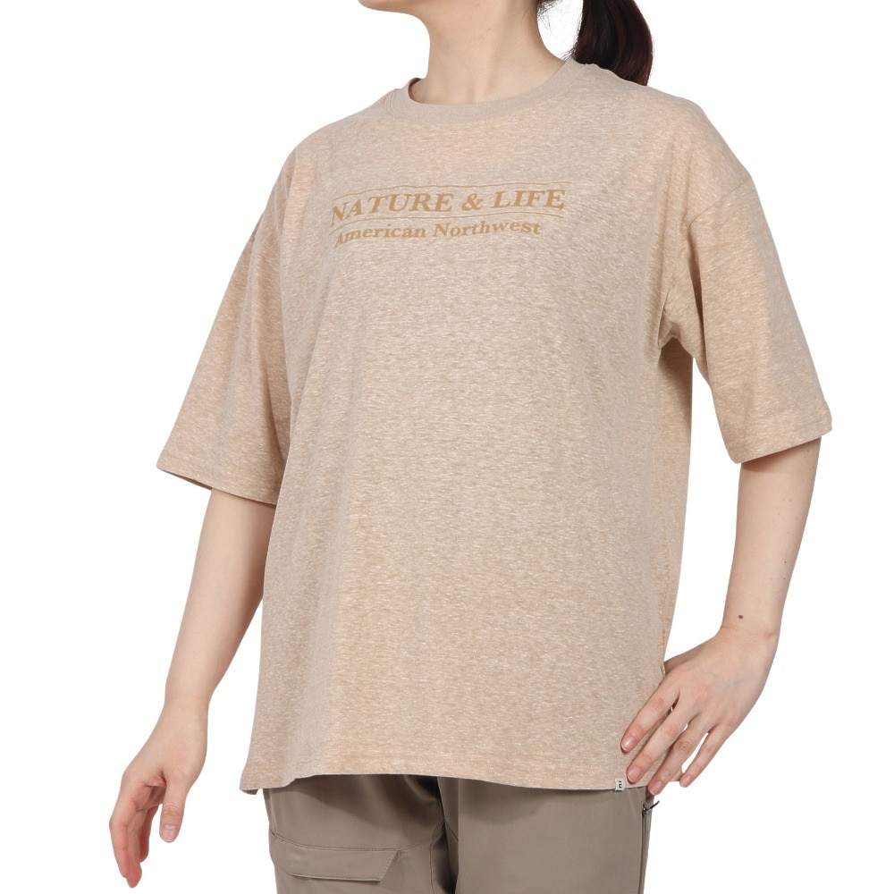 エルケクス（ELKEX）（レディース）半袖 フロッキープリント ワイドTシャツ EKL5S10043 BEG