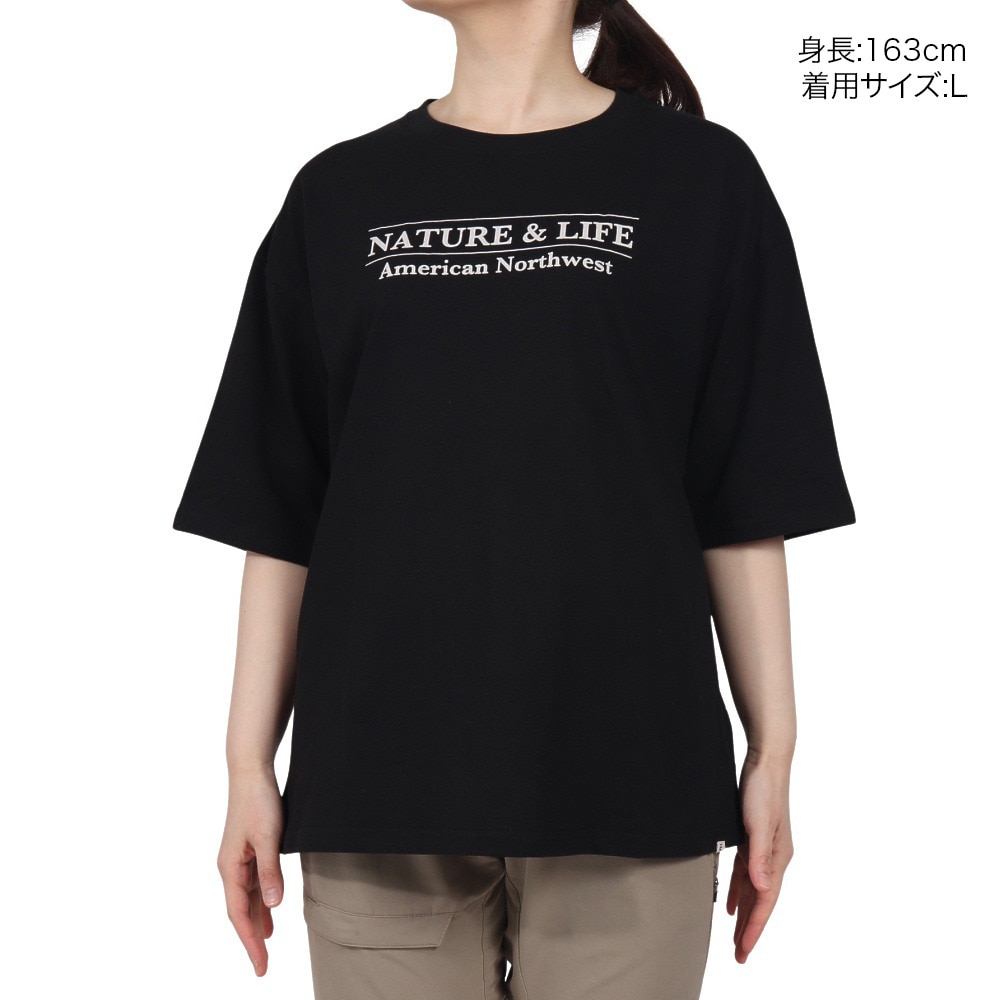 エルケクス（ELKEX）（レディース）半袖 フロッキープリント ワイドTシャツ EKL5S10043 BLK